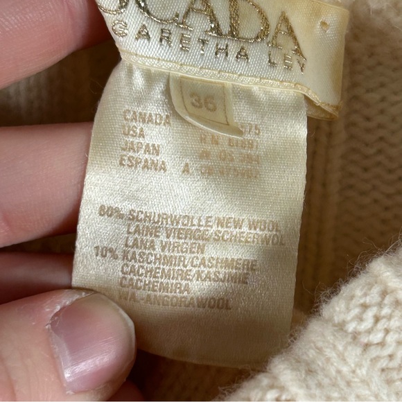 Vintage Escada Sweater Womens 36 Cream Wool‎ Cashmere Cable Knit Grandma Cottage - Picture 4 of 9